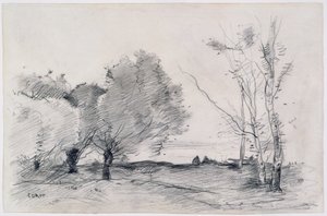 Landskab, 1860-68 (blyant og farveblyant på papir) af Jean Baptiste Camille Corot